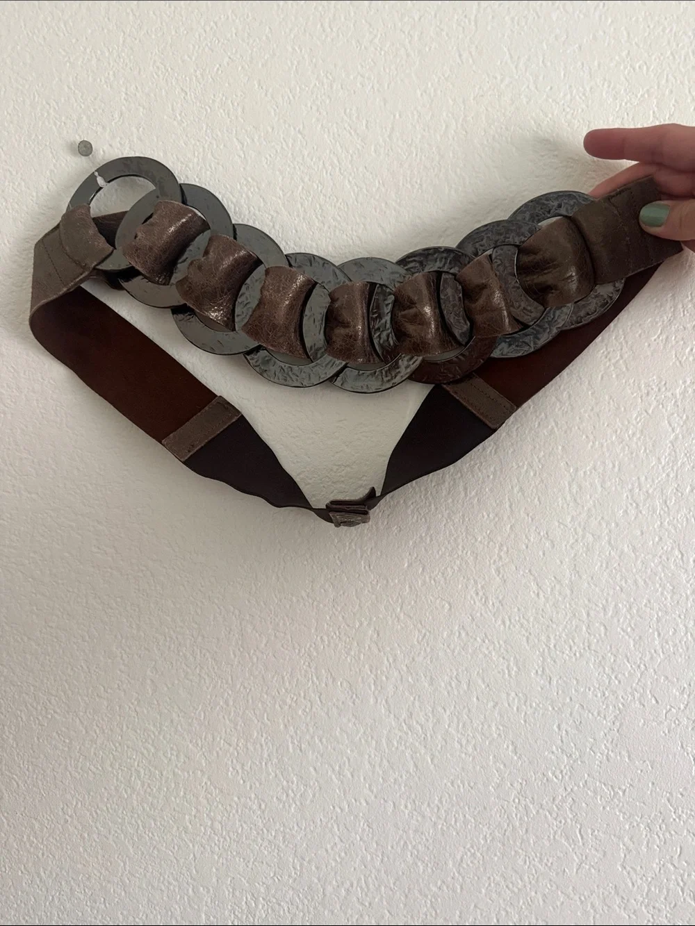 Streets Ahead Size XL Leather Wide Brown Link Belt with Dark Metal Rings NWOT